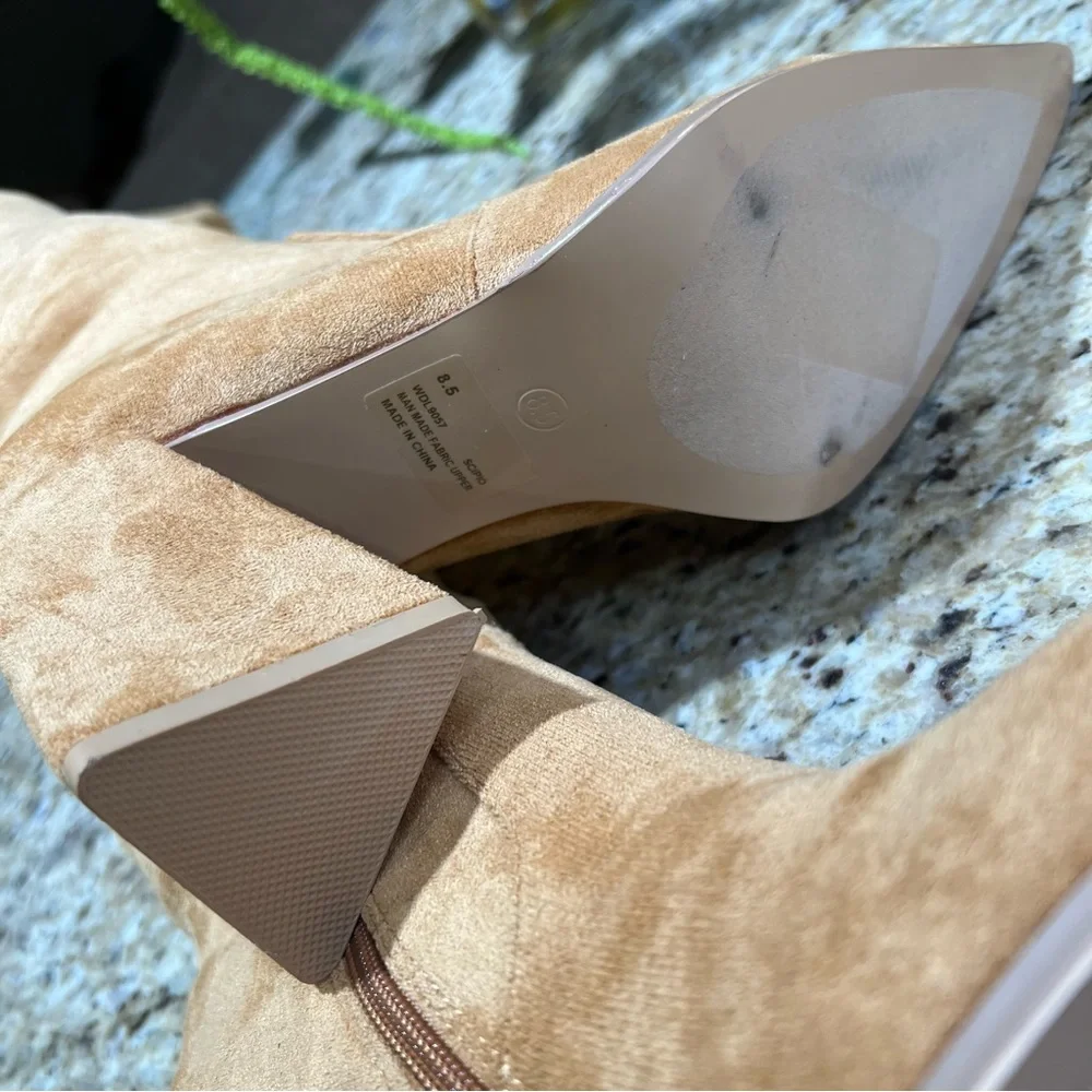 Cape Robbin Tan Over The Knee Pointed Heel Triangle Block Heel 8.5